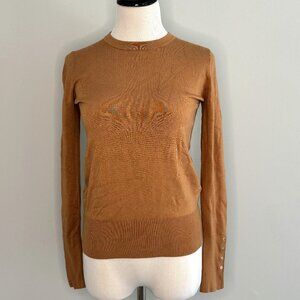 Zara BASIC KNIT SWEATER Camel with Gold Buttons - Small